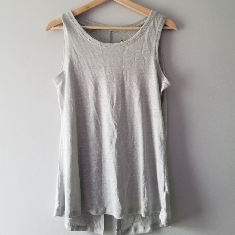 Dakini 100% Linen Gray w/ Back Twisted Detail Tank Top- Sz Sm - Split back hem